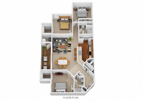Floor plan for 3 beds, 2 baths, 1198 sqft