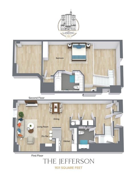 Floor plan for 1 bed, 1.5 baths, 1011 sqft
