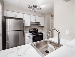 Columbus apartment for rent - a kitchen with stainless steel appliances and a sink at The Berryessa Apartments, Ohio