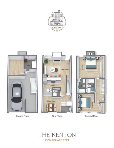 Floor plan for 2 beds, 2.5 baths, 1506 sqft