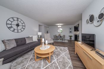 Living room with kitchen view