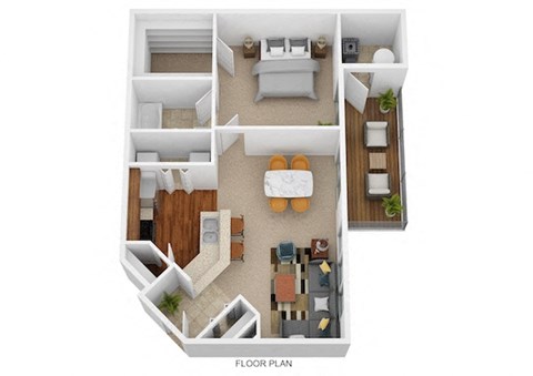 Floor plan for 1 bed, 1 bath, 757 sqft