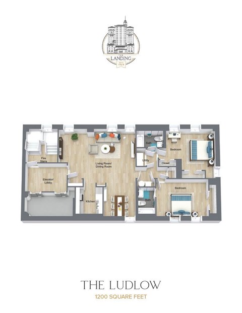 Floor plan for 2 beds, 2 baths