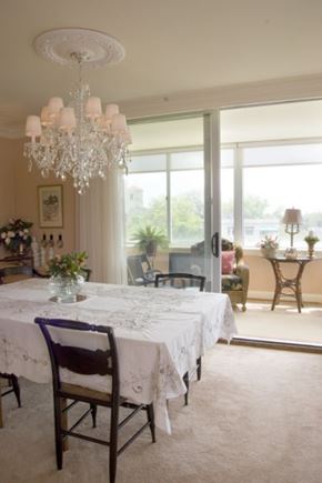 Cincinnati condo for rent - A dining room with a table set for a meal.