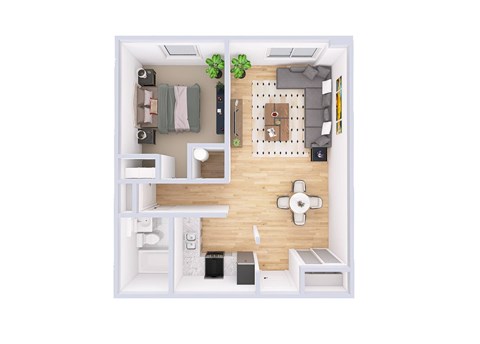 Floor plan for 1 bed, 1 bath, 1040 sqft