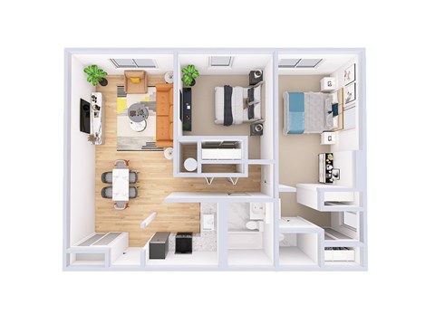 Floor plan for 2 beds, 2 baths, 1040 sqft