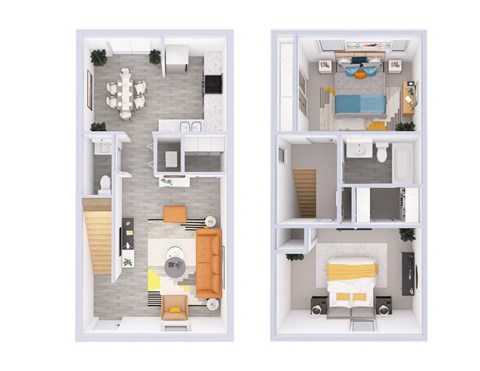 Floor plan for 2 beds, 1.5 baths, 960 sqft