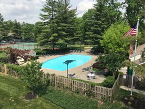 Cincinnati apartment for rent - a view of a pool from a backyard with a flag