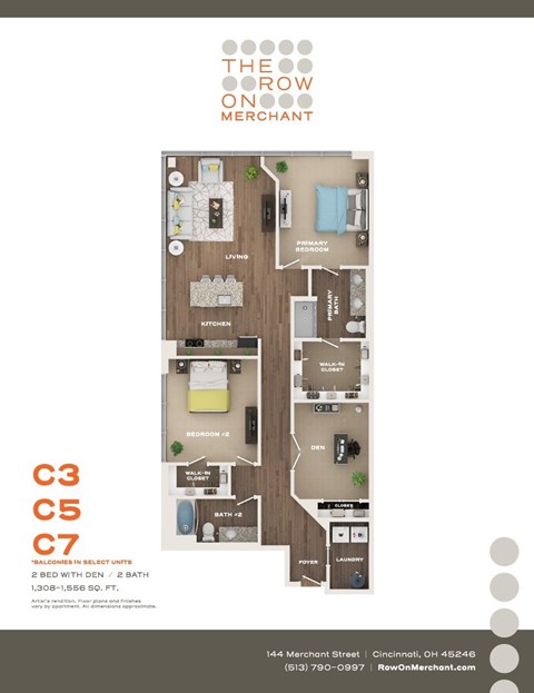 Floor plan for 2 beds, 2 baths, 1401 sqft