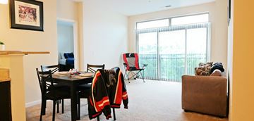 Cincinnati apartment for rent - a living room and dining room with a couch and a table