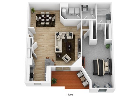 Floor plan for 1 bed, 1 bath, 1010 sqft