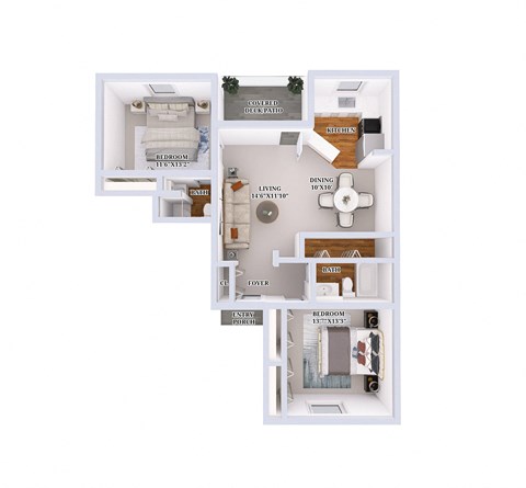 Floor plan for 2 beds, 2 baths, 928 sqft