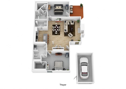Floor plan for 2 beds, 2 baths, 1360 sqft