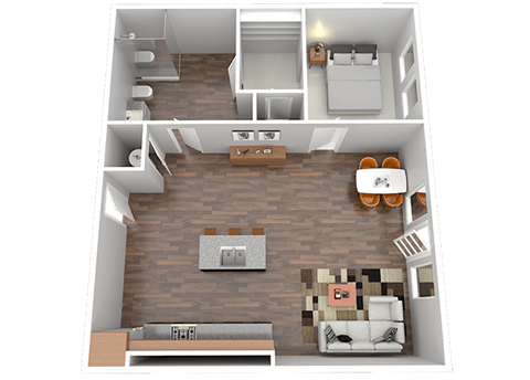 Floor plan for 1 bed, 1 bath, 742 sqft