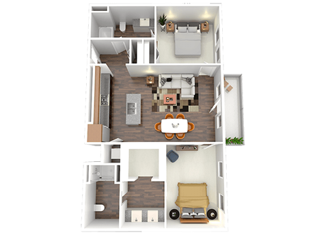 Floor plan for 2 beds, 2 baths, 1058 sqft