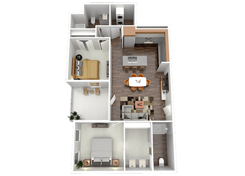 Floor plan for 2 beds, 2 baths, 1102 sqft