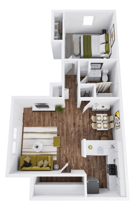 Floor plan for 1 bed, 1 bath, 743 sqft