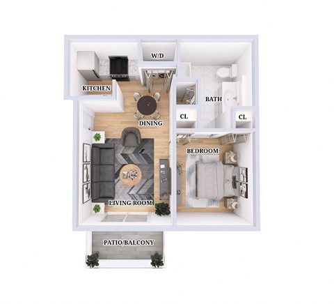 Floor plan for 1 bed, 1 bath, 547 sqft
