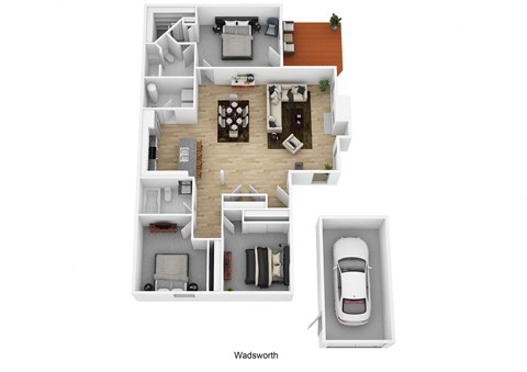 Floor plan for 3 beds, 2 baths, 1360 sqft