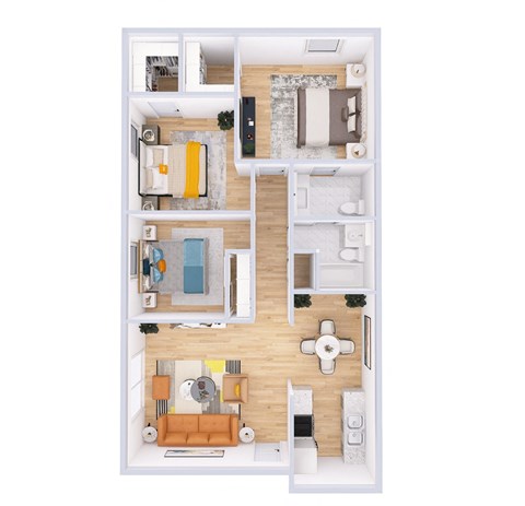 Floor plan for 3 beds, 1.5 baths, 1070 sqft