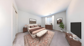 Indianapolis apartment for rent - a bedroom with a bed and a tv at Lawrence Landing, Indianapolis, Indiana