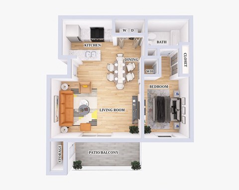 Floor plan for 1 bed, 1 bath, 620 sqft