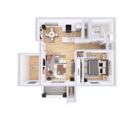 Floor plan for 1 bed, 1 bath, 841 sqft