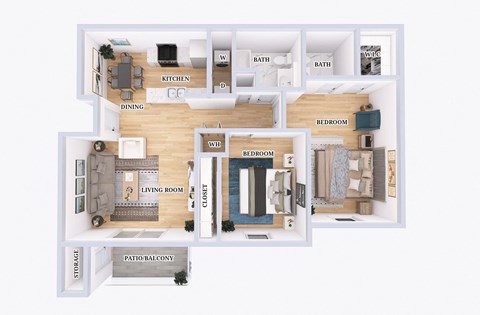 Floor plan for 2 beds, 1.5 baths, 928 sqft