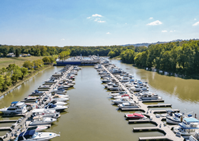 Cincinnati apartment for rent - a marina filled with boats on a river