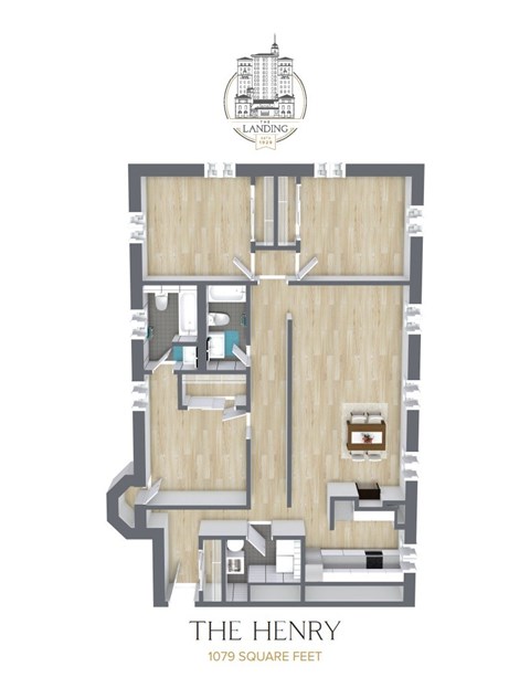 Floor plan for 3 beds, 2 baths, 1231 sqft
