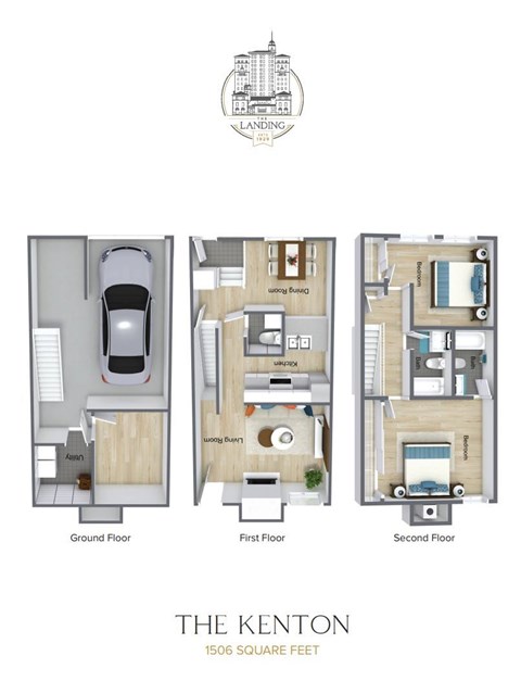 Floor plan for 2 beds, 2.5 baths, 1506 sqft