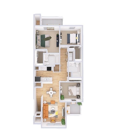 Floor plan for 3 beds, 2 baths, 1181 sqft