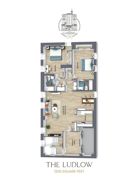 Floor plan for 2 beds, 2 baths