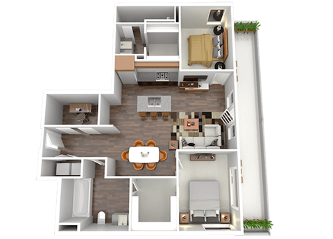 Floor plan for 2 beds, 2 baths, 1176 sqft