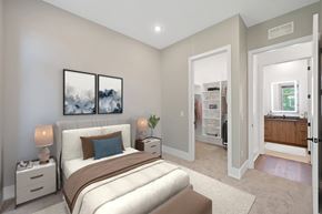 Cincinnati apartment for rent - a bedroom with a bed and a closet at Four23/Hoge, Cincinnati, OH, 45226