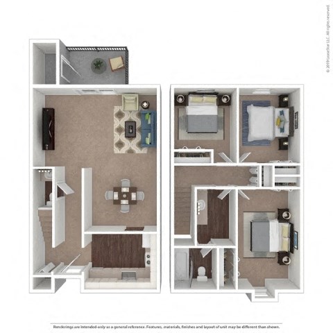 Floor plan for 3 beds, 1.5 baths, 1165 sqft