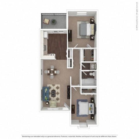 Floor plan for 2 beds, 1 bath, 879 sqft