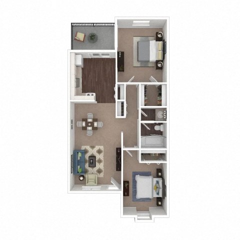 Floor plan for 2 beds, 1 bath, 879 sqft
