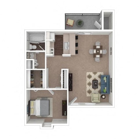 Floor plan for 1 bed, 1 bath, 647 sqft