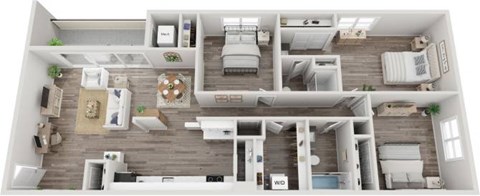 Floor plan for 3 beds, 2 baths, 1176 sqft