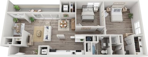 Floor plan for 2 beds, 2 baths, 1138 sqft