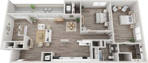 Floor plan for 2 beds, 1.5 baths, 1098 sqft