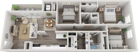 Floor plan for 3 beds, 2 baths, 1176 sqft