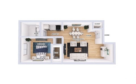 Floor plan for 1 bed, 1 bath, 450 sqft