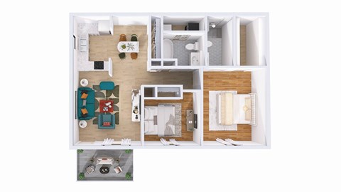 Floor plan for 2 beds, 2 baths, 980 sqft