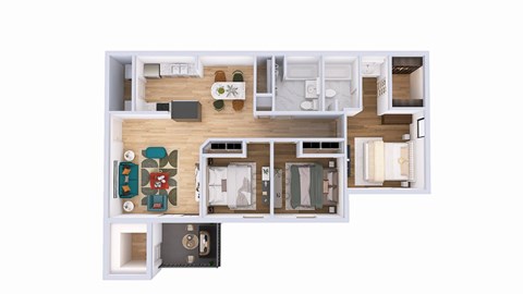 Floor plan for 3 beds, 2 baths, 1150 sqft