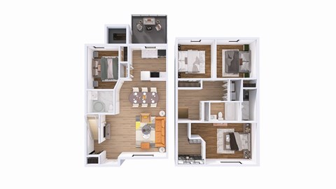 Floor plan for 4 beds, 3 baths, 1400 sqft