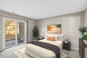 Indianapolis apartment for rent - A bedroom bed and brown blanket at Waterfront Pointe, Indianapolis, IN