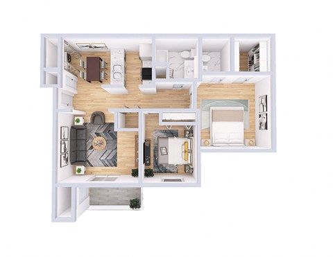 Floor plan for 2 beds, 1.5 baths, 968 sqft