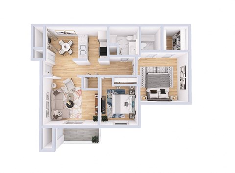 Floor plan for 2 beds, 2 baths, 998 sqft